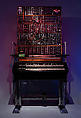 Customized Moog Modular Synthesizer with keyboard, ribbon controllers, and stand, R. A. Moog Co. (Trumansburg, New York, USA, founded 1953), Wood, metal, plastic